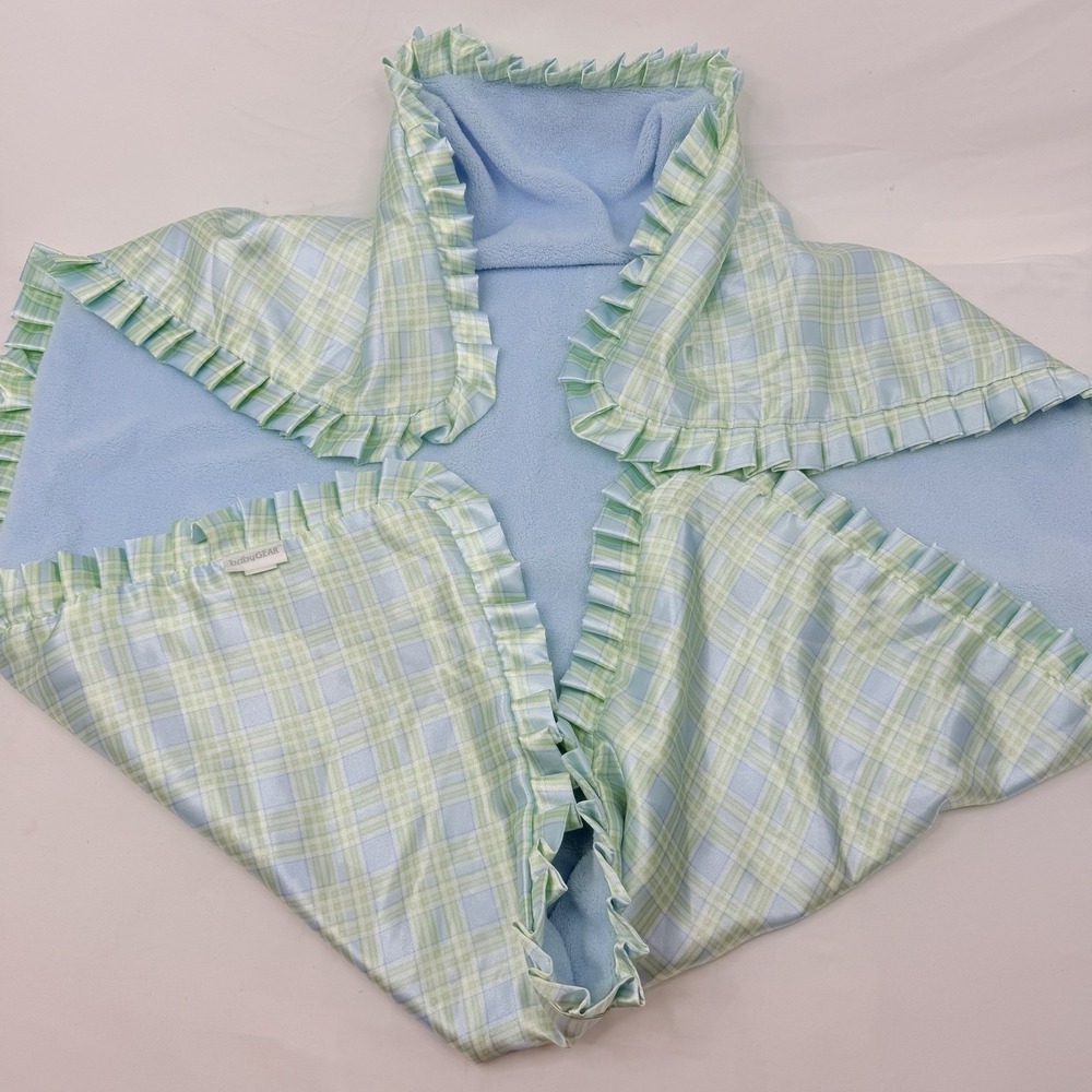 Baby GEAR Pastel Tartan Checkered Baby Blanket Ruffled Trim Fleece Lining 42X32